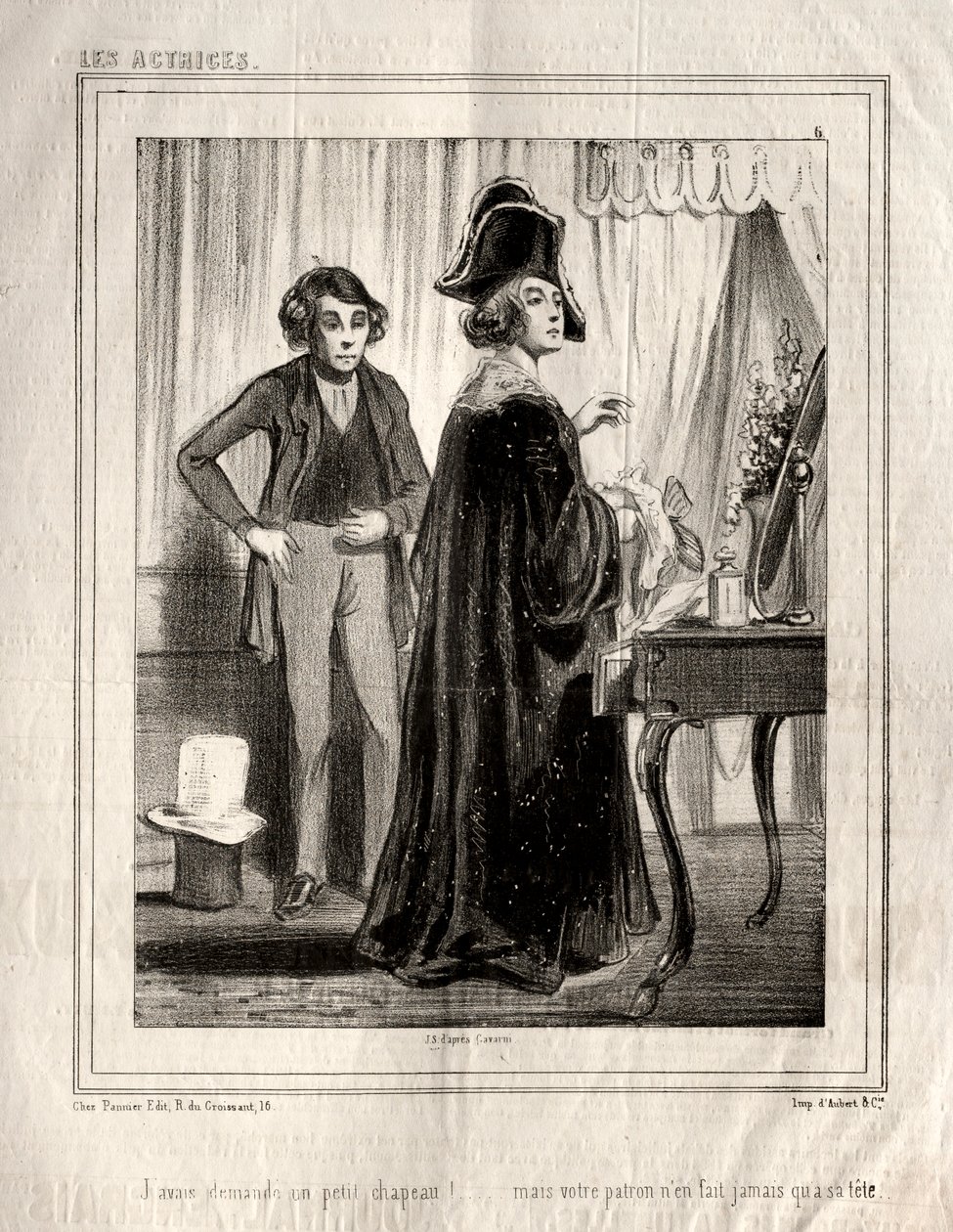 Skuespillerinderne: Jeg havde bedt om en lille hat!, 1843. af Paul Gavarni
