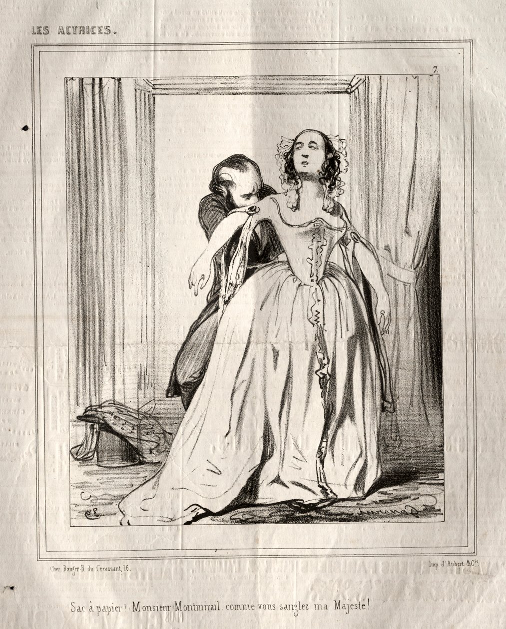 Skuespillerinderne: Papirpose! Monsieur Montmirail hvordan du spænder min Majestæt!, 1843. af Paul Gavarni