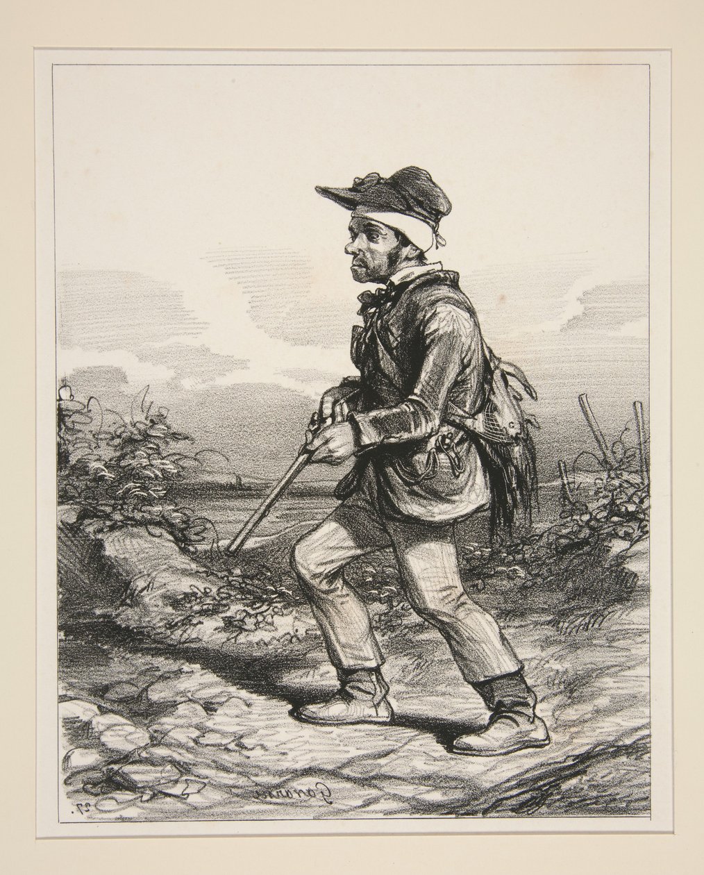 Hr. Gontard (du Clos-Gorju), stor jordbesidder, valgbar vælger, på jagt ved daggry (Fra serien: Types Contemporaines) af Paul Gavarni