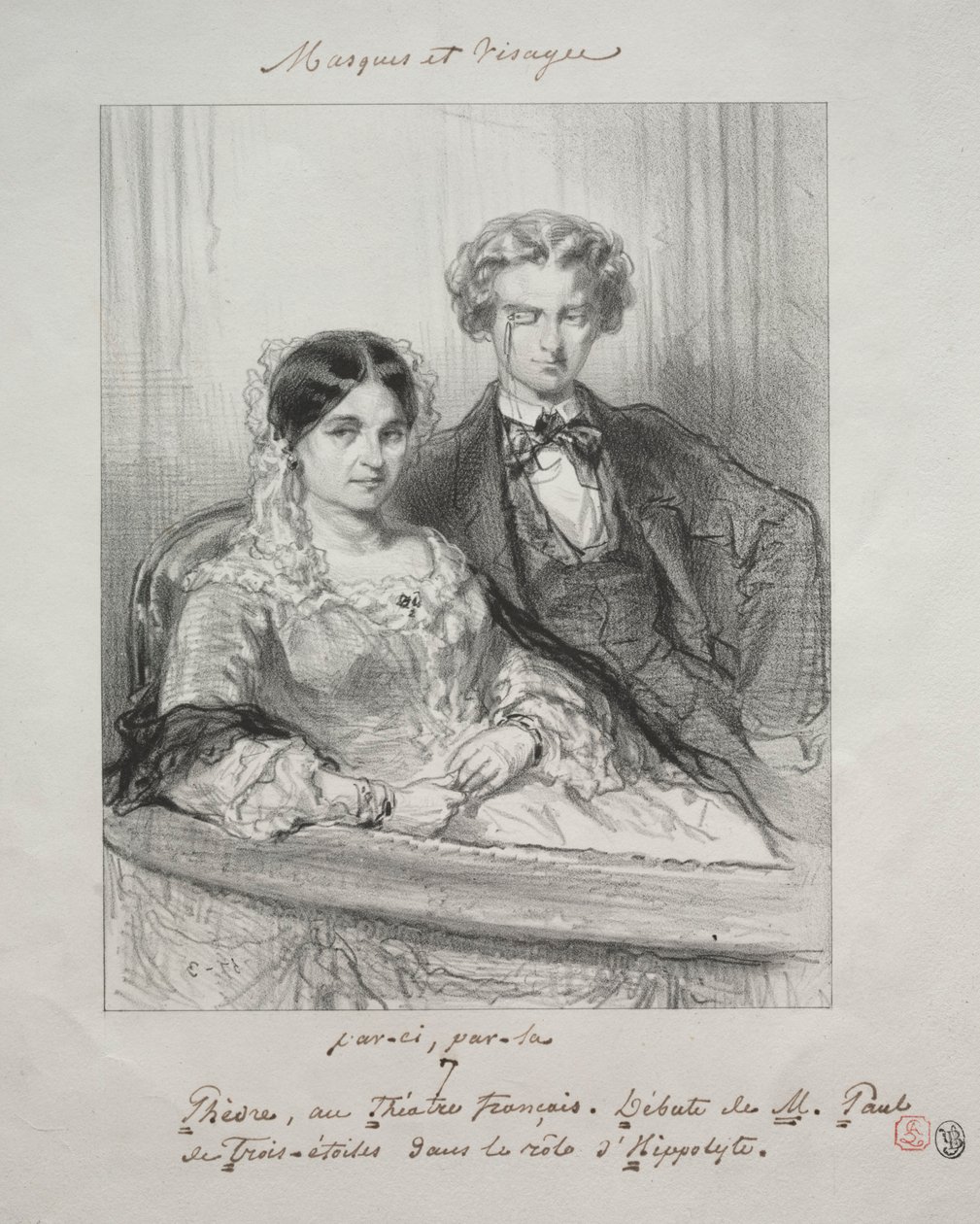 Masker og ansigter: Paric, par-la: Phèdre ved Théâtre-Francais..., 1857-1858. af Paul Gavarni
