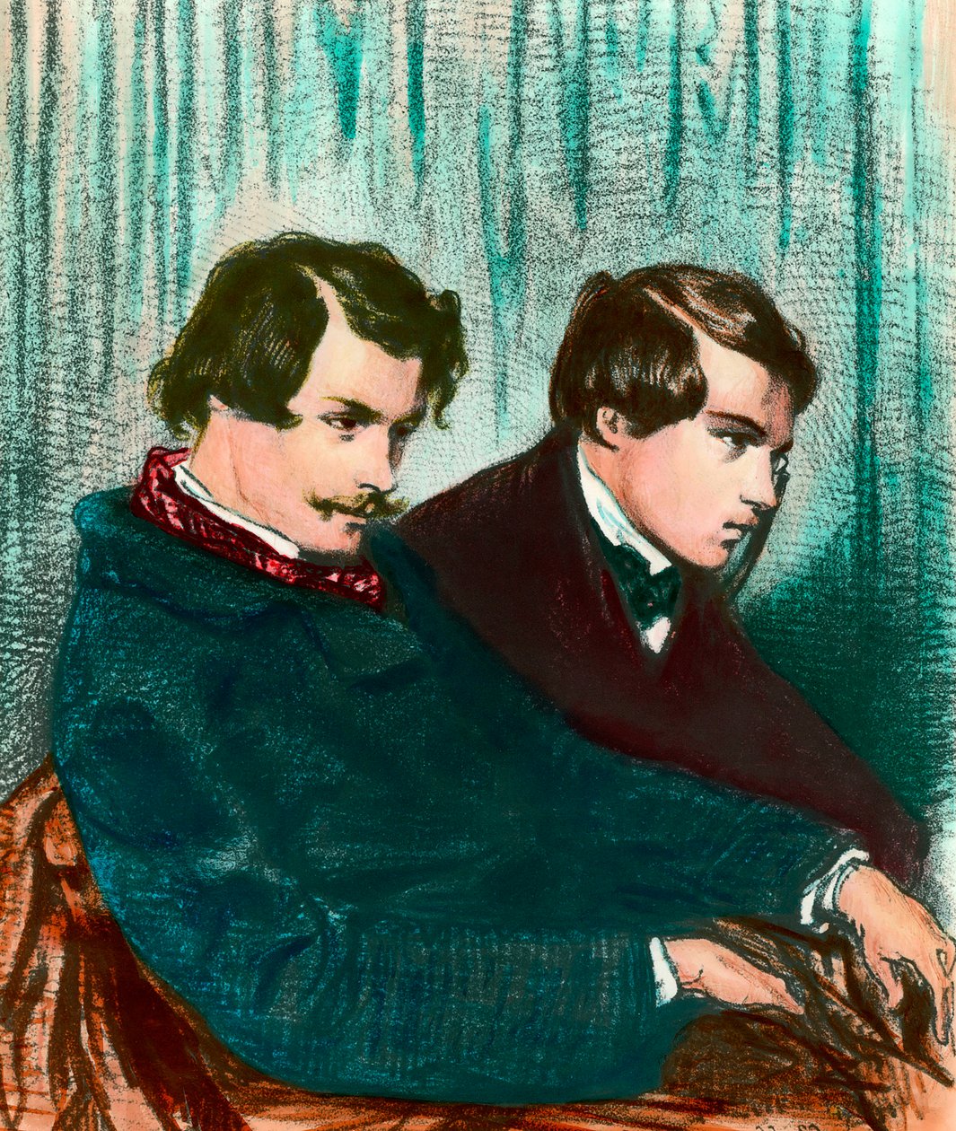 Portræt af Edmond Goncourt (1822-1896) og Jules Goncourt (1830-1870) brødreforfattere. Tegning af Paul Gavarni (1804-1866) af Paul Gavarni