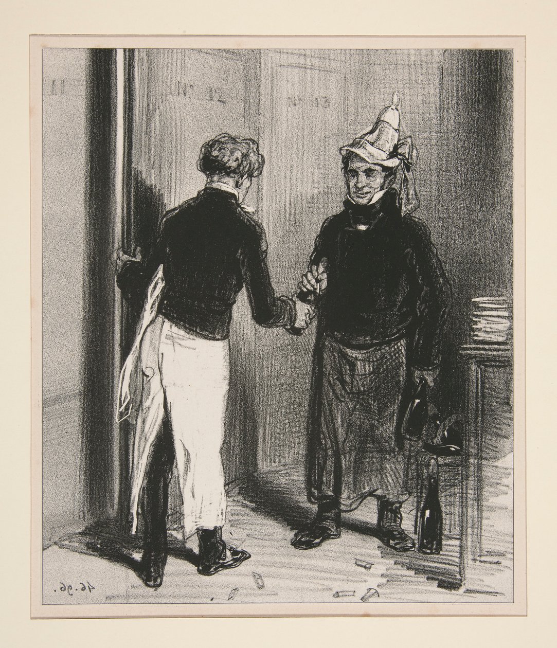 Til to dominobrikker, en sort og en hvid, qu af Paul Gavarni