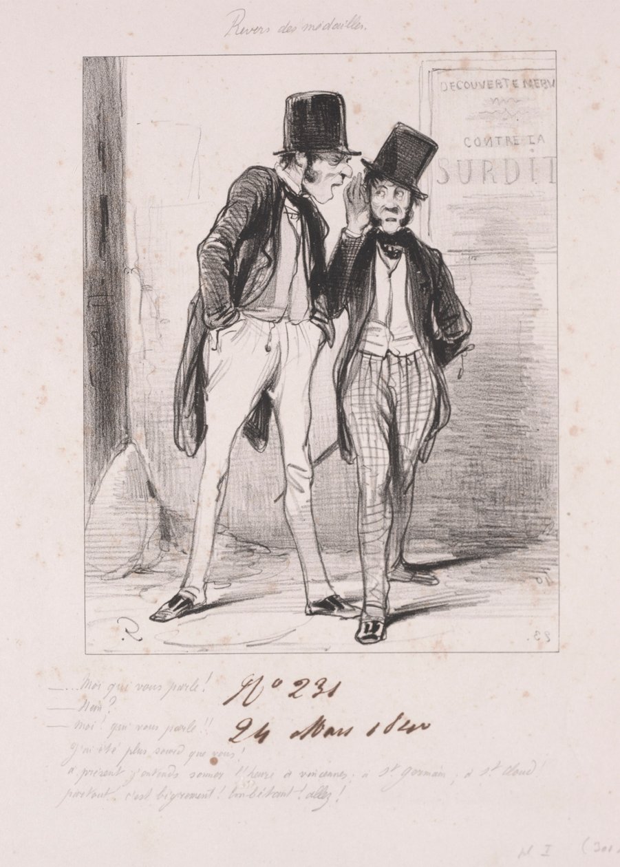 Bagsiden af ​​medaljerne: Mig, der taler til dig, 1840. af Paul Gavarni