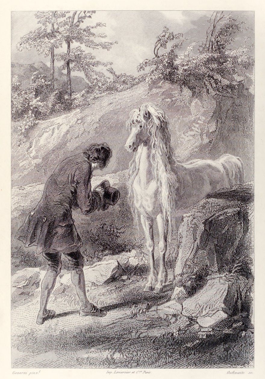 Hesten stoppede og stirrede på mig, fra den franske udgave af Gullivers Travels af Jonathan Swift af Paul Gavarni