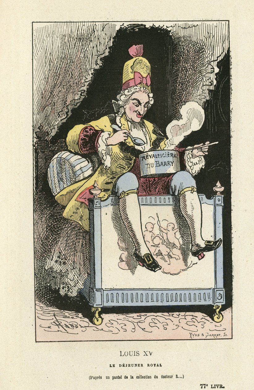 Illustration af Hadol (1835-1875) i Histoire de France tintamarresque, ca. 1880 - Old Regime - Du Barry Jeanne, Louis XV af Paul Hadol