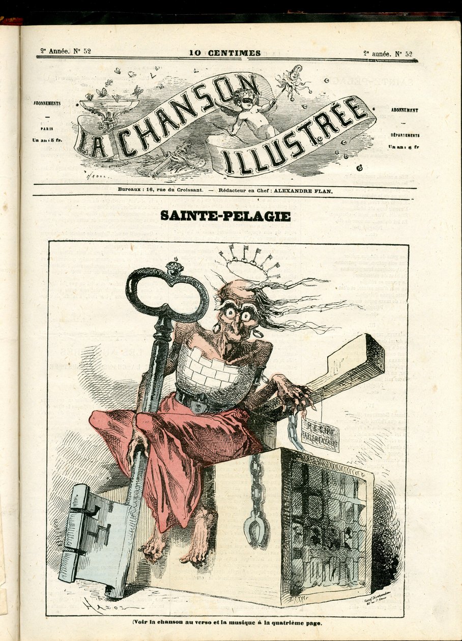 La Chanson illustree (magasin), nummer 52, satirisk i farver: Sainte Pelagie - Republikaner, Prisons, Sainte Pelagie - Illustration af Hadol (1835-1875) af Paul Hadol