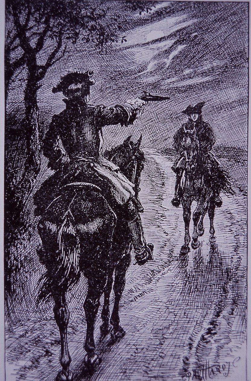 Dick Turpin møder landevejsmand Tom King (gravering) af Paul Hardy
