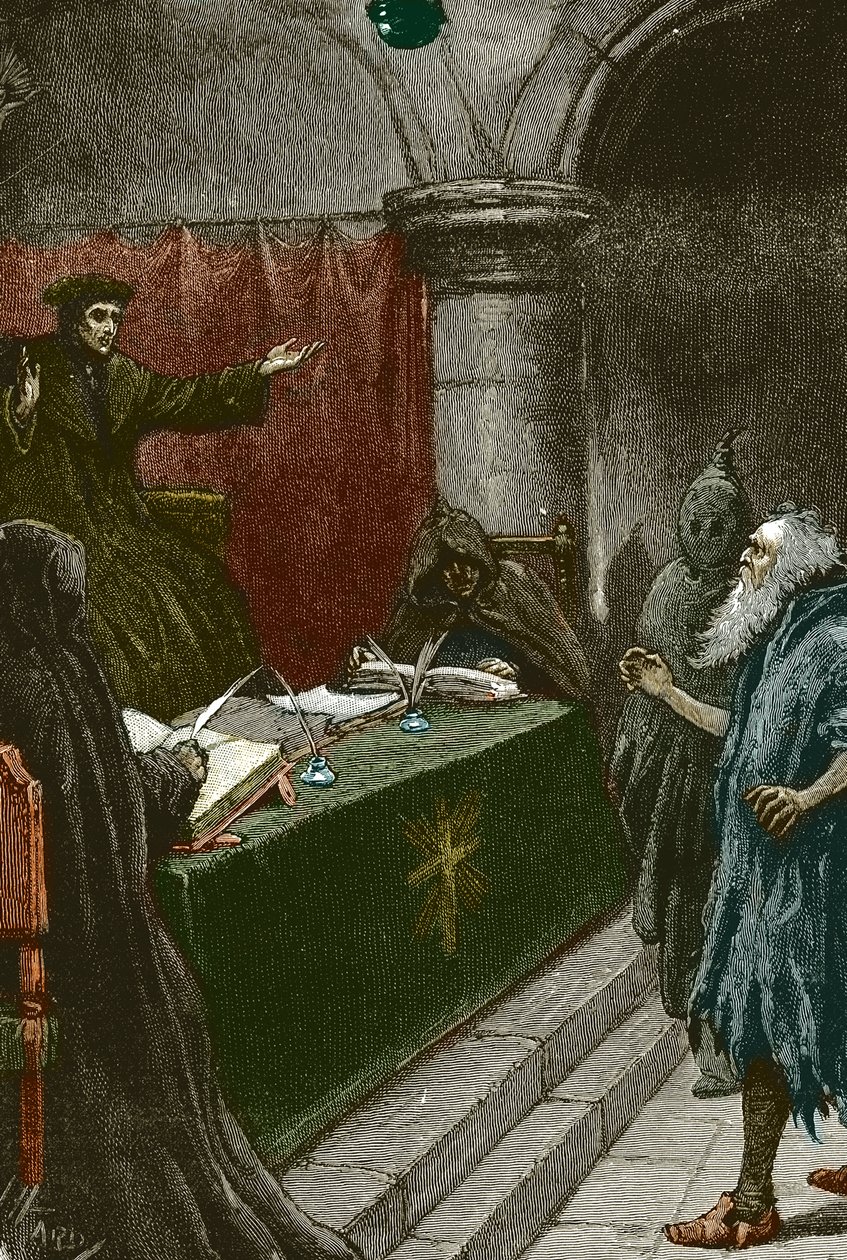 Inkvisition og udvisning af jøderne i Spanien: en spansk jøde før storinkvisitoren omkring 1492 på tidspunktet for offentliggørelsen af Alhambra-dekretet - Illustration af Paul Hardy 1891 spansk jøde før storinkvisitoren af Paul Hardy