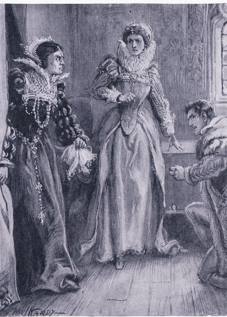 Dronning Mary Elizabeth og Courtenay Jeg vil besvare det spørgsmål, råbte Mary, der smed Arras til side, illustration fra The Worlds Library of Best Books, ca. 1940 af Paul Hardy