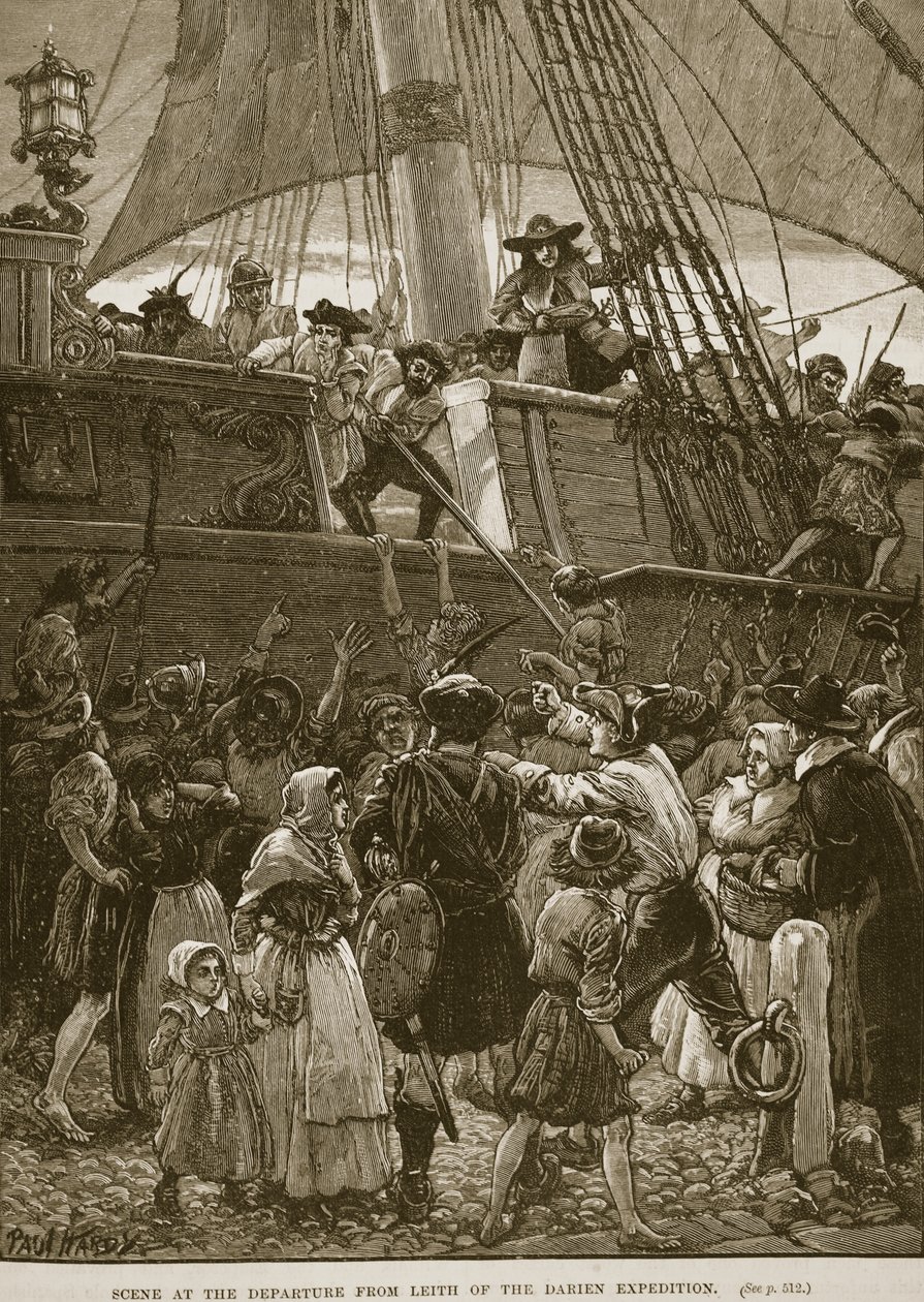 Scene ved Darien-ekspeditionens afgang fra Leith, illustration fra 