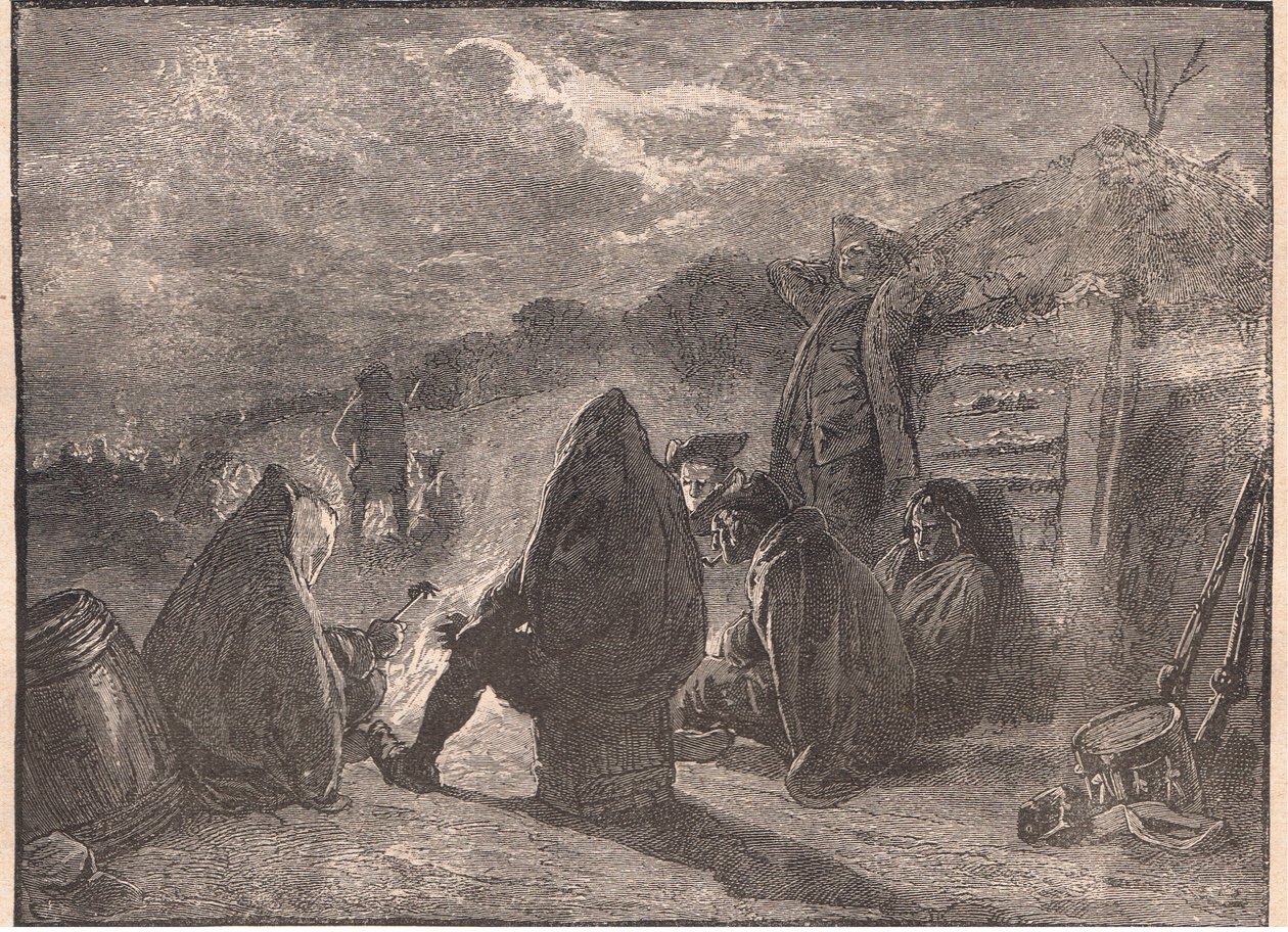 Washington ved Valley Forge ved lejrbålet af Paul Hardy