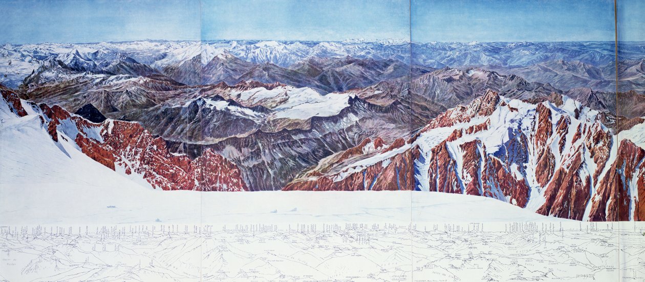 Panoramaudsigt over Pelvoux-toppen (sommet du Pelvoux) i Ecrins-massivet, de franske alper (fotogravure) (se også 404291) af Paul Helbronner