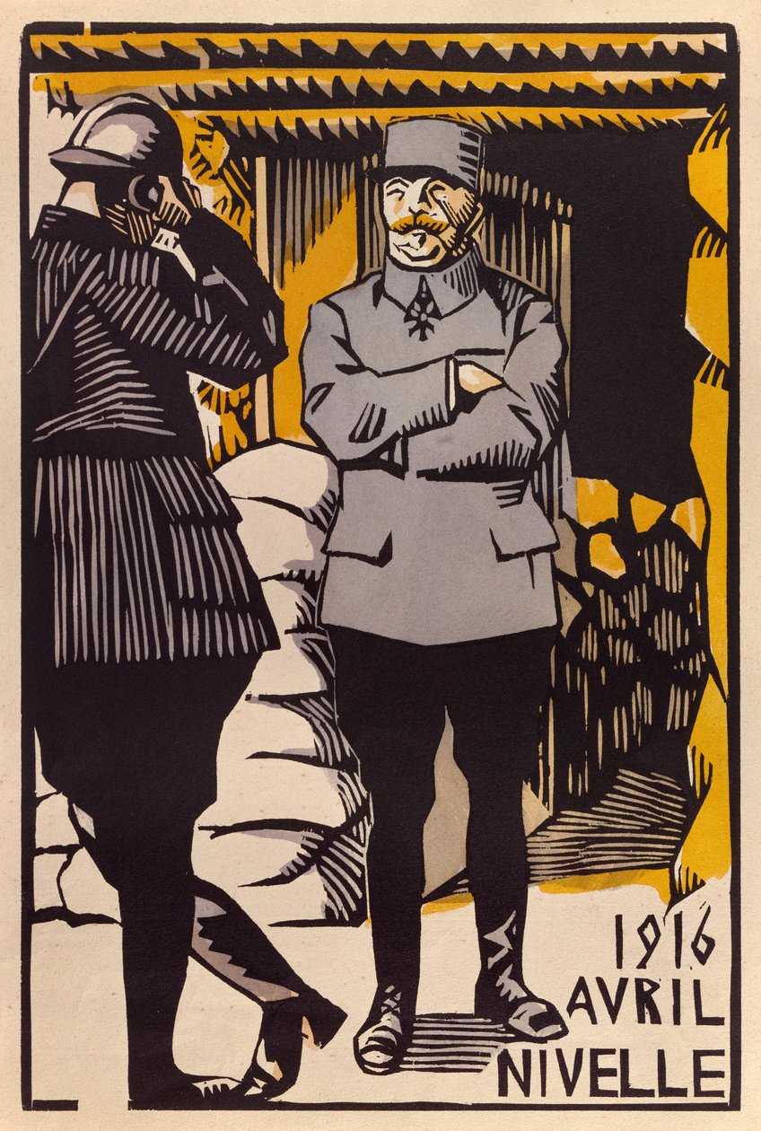 General Nivelles offensiv under slaget ved Verdun, april 1916 (farvetræsnit) af Paul Hermann
