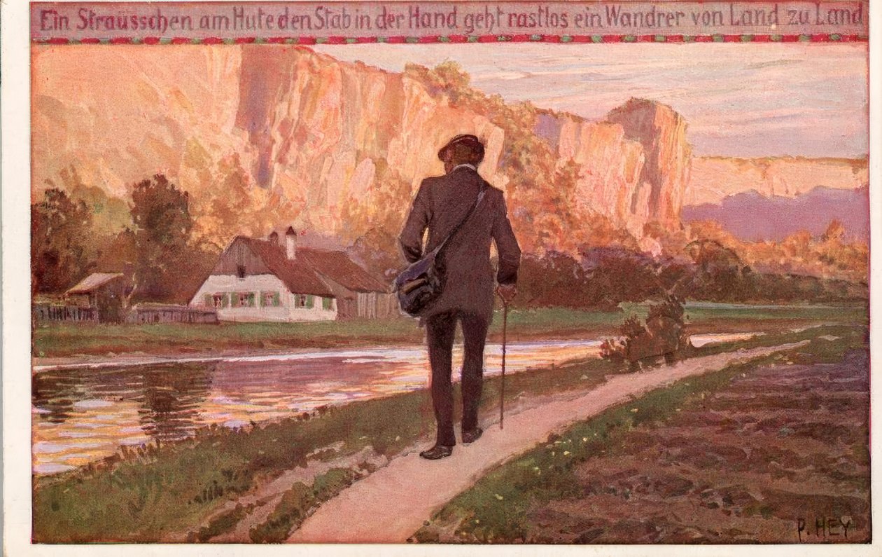 En buket på hans hat, staven i hans hånd (...) af Paul Hey