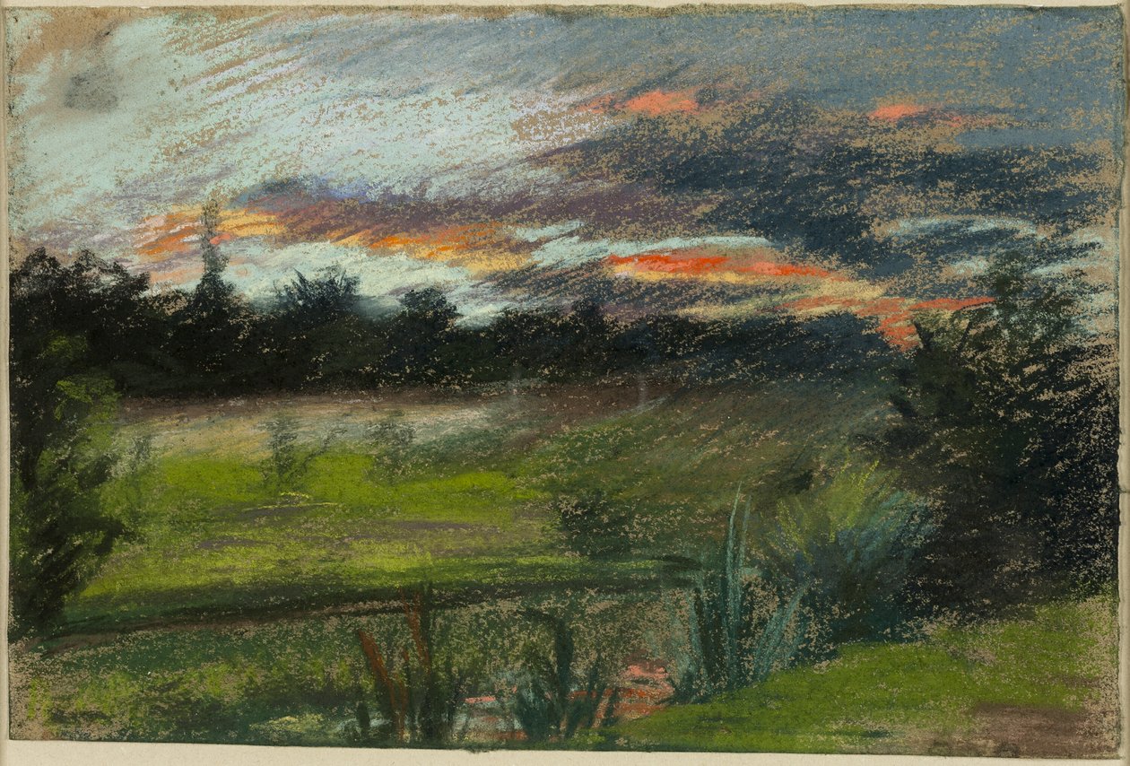 Blå og orange himmel af Paul Huet