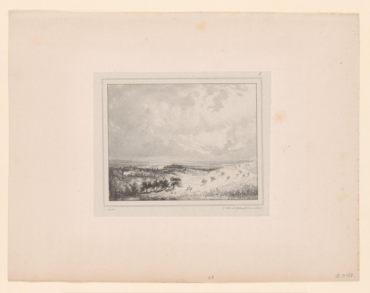 Bakket landskab i sollys firkantet soleil Otte landskabsforestillinger (serietitel) Huit sujets de Paysage (serietitel) af Paul Huet