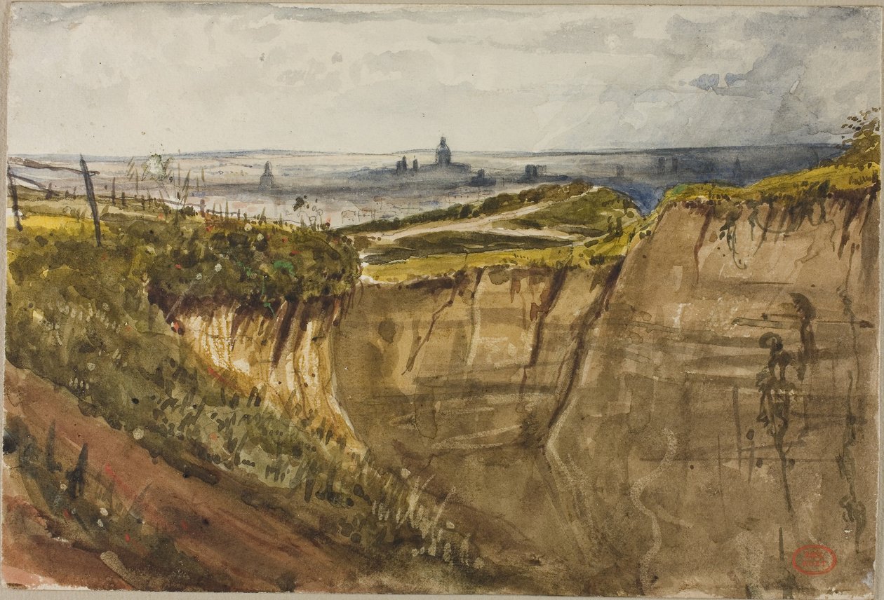 Udsigt over Paris, fra Meudon (akvarel med spor af gouache på papir) af Paul Huet