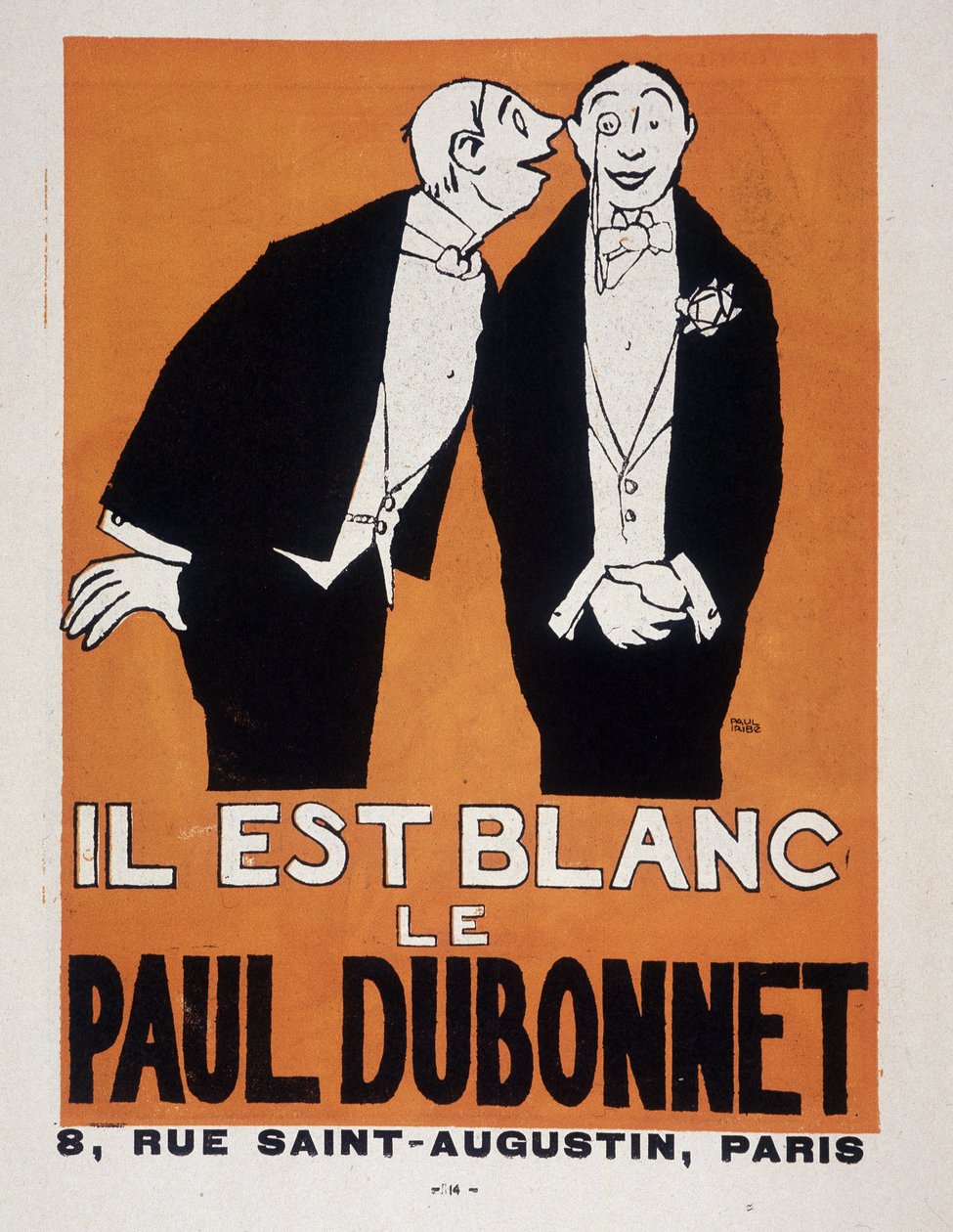 Reklame for alkoholer Paul Dubonnet af Paul Iribe (1883-1935) (to mænd i aftenkjole), "" Le Temoin"", 28/12/1907. af Paul Iribe