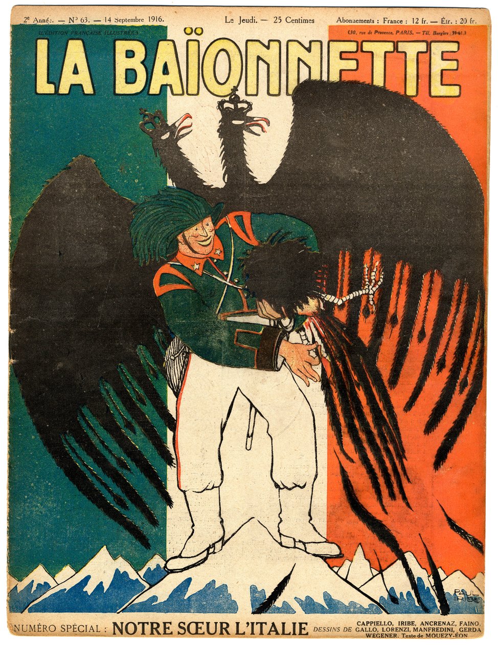 Cover af "" La Baionnette"", Satirisk i farver af Paul Iribe