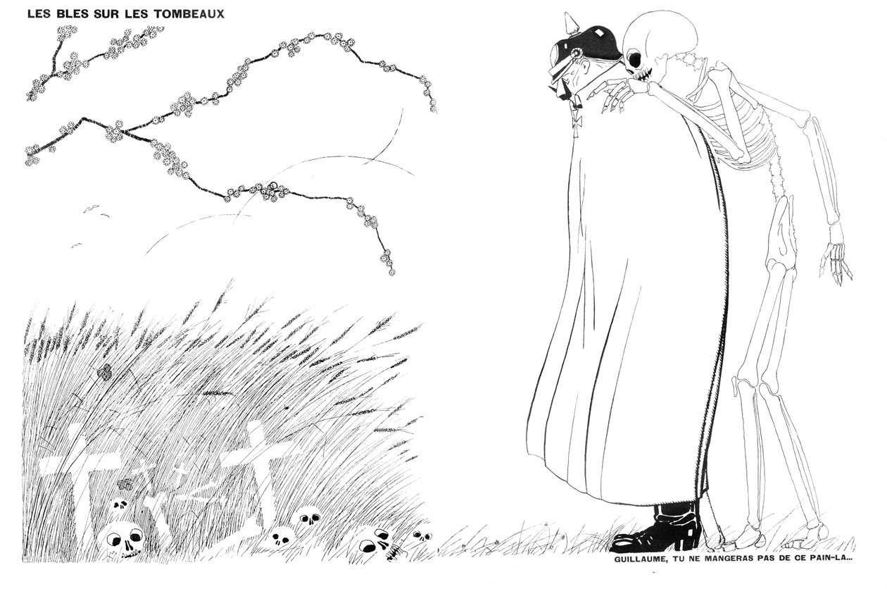 Døden fortæller Kaiser Wilhelm, at han aldrig vil spise brød lavet af hvede dyrket på ligene og gravene af franske soldater, 13. april, 1916 af Paul Iribe