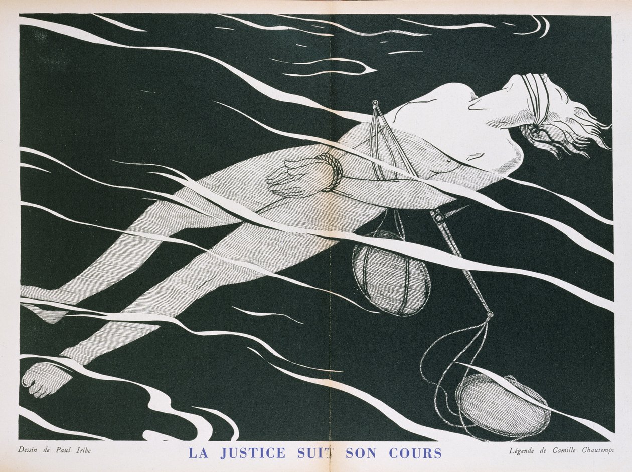 "Justice Follows its Course", karikatur af retssystemet, fra "Parlons Francais", udgivet af Floury. 1934 af Paul Iribe