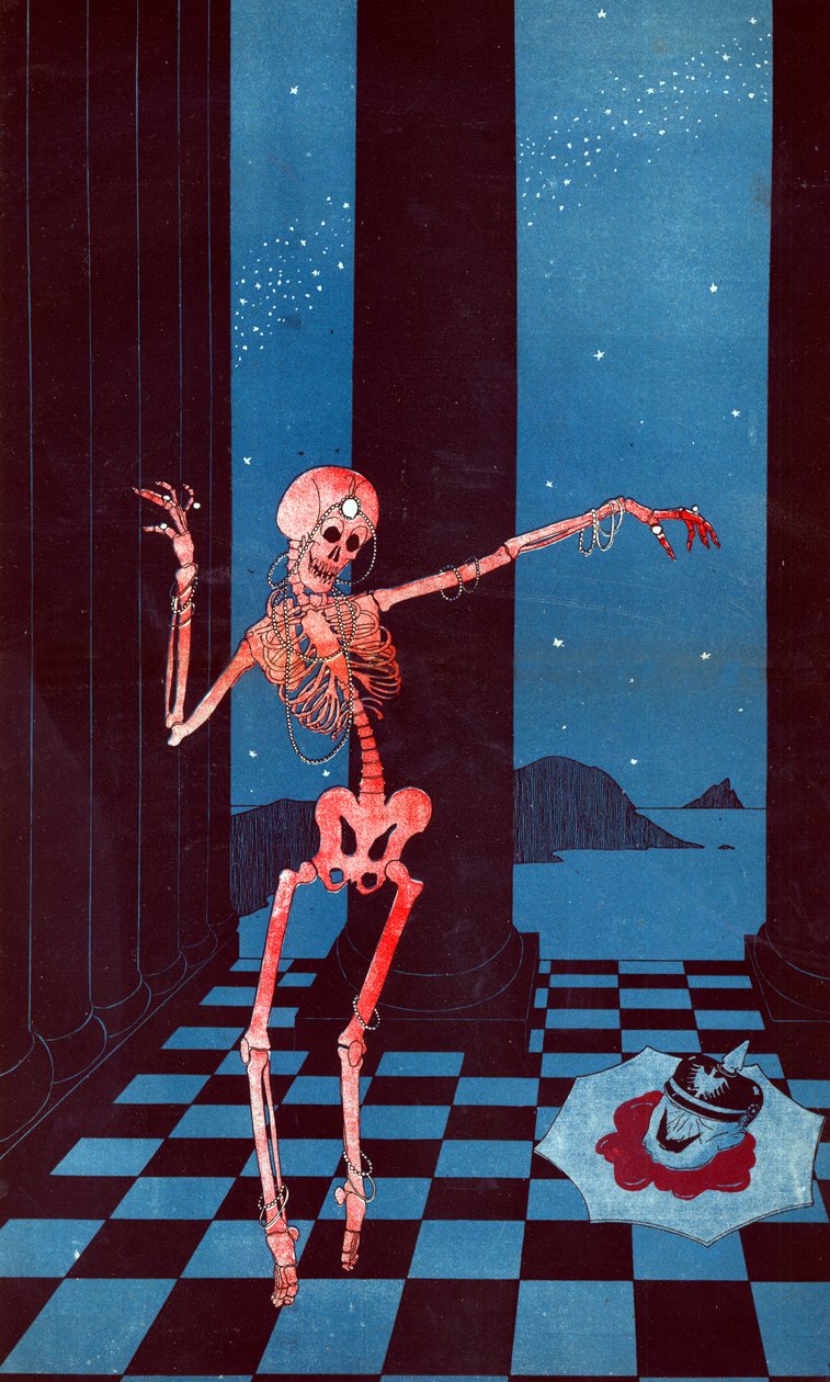 Skelettet af Salome danser ved siden af Kaiser Wilhelms hoved liggende i en blodpøl på en tallerken, 13. april 1916 af Paul Iribe