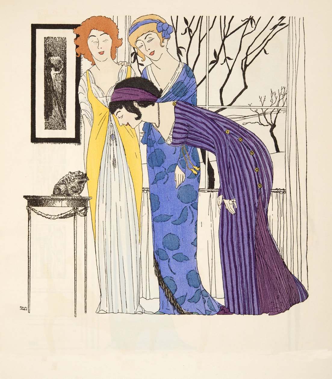 Tre empire linje kjoler fra Les Robes de Paul Poiret pub. 1908 (stenciltryk) af Paul Iribe