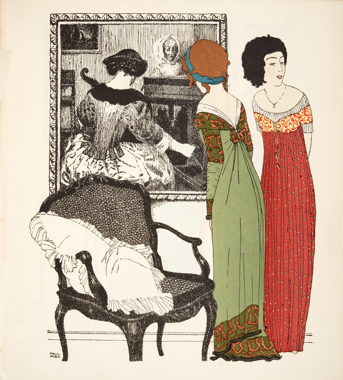 To empire linje kjoler fra Les Robes de Paul Poiret pub. 1908 (stenciltryk) af Paul Iribe