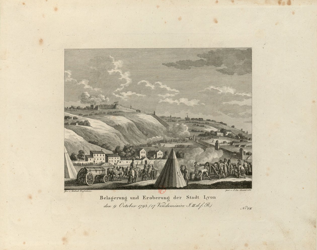 Belejring og indtagelse af byen Lyon: 9. oktober 1793, 1816-1818. af Paul Jacob Laminit