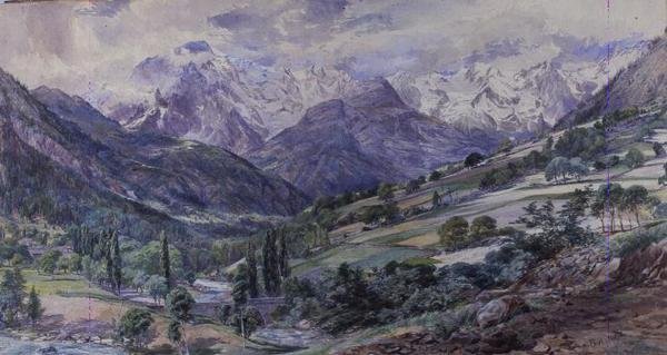 An Alpine View (akvarel) af Paul Jacob Naftel