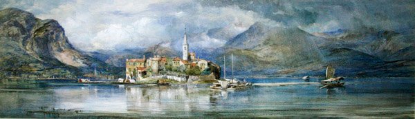 Isola Pescatori (akvarel og kropsfarve på papir) af Paul Jacob Naftel