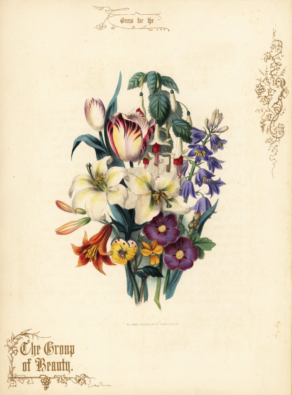 Buket af liljer, tulipan, fuchsia, tigerlilje. af Paul Jerrard