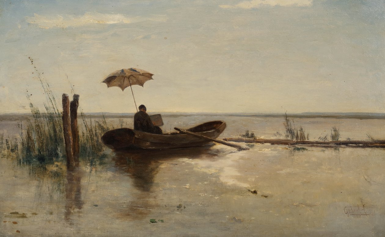 En maler, muligvis kunstneren W.B. Tholen, på arbejde i en tipper på en solskinsdag (olie på lærred) af Paul Joseph Constantin Gabriel