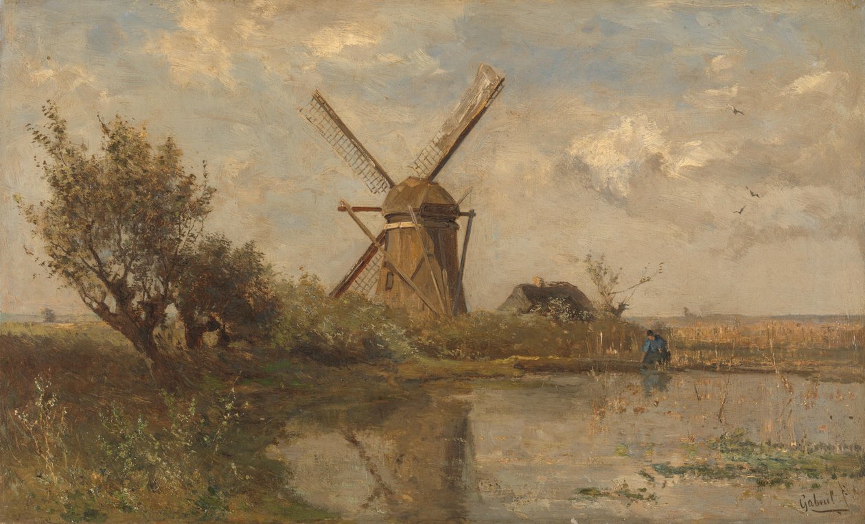 Vindmølle på en dam af Paul Joseph Constantin Gabriël (signed by artist)
