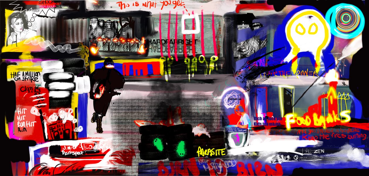 Downing st menUs, 2023 (digital kunst) af Paul Kempton