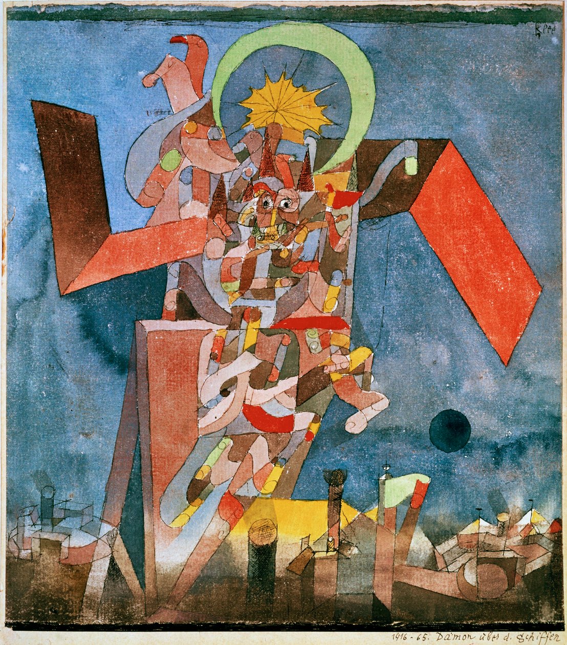 En dæmon over både (olie på lærred) af Paul Klee