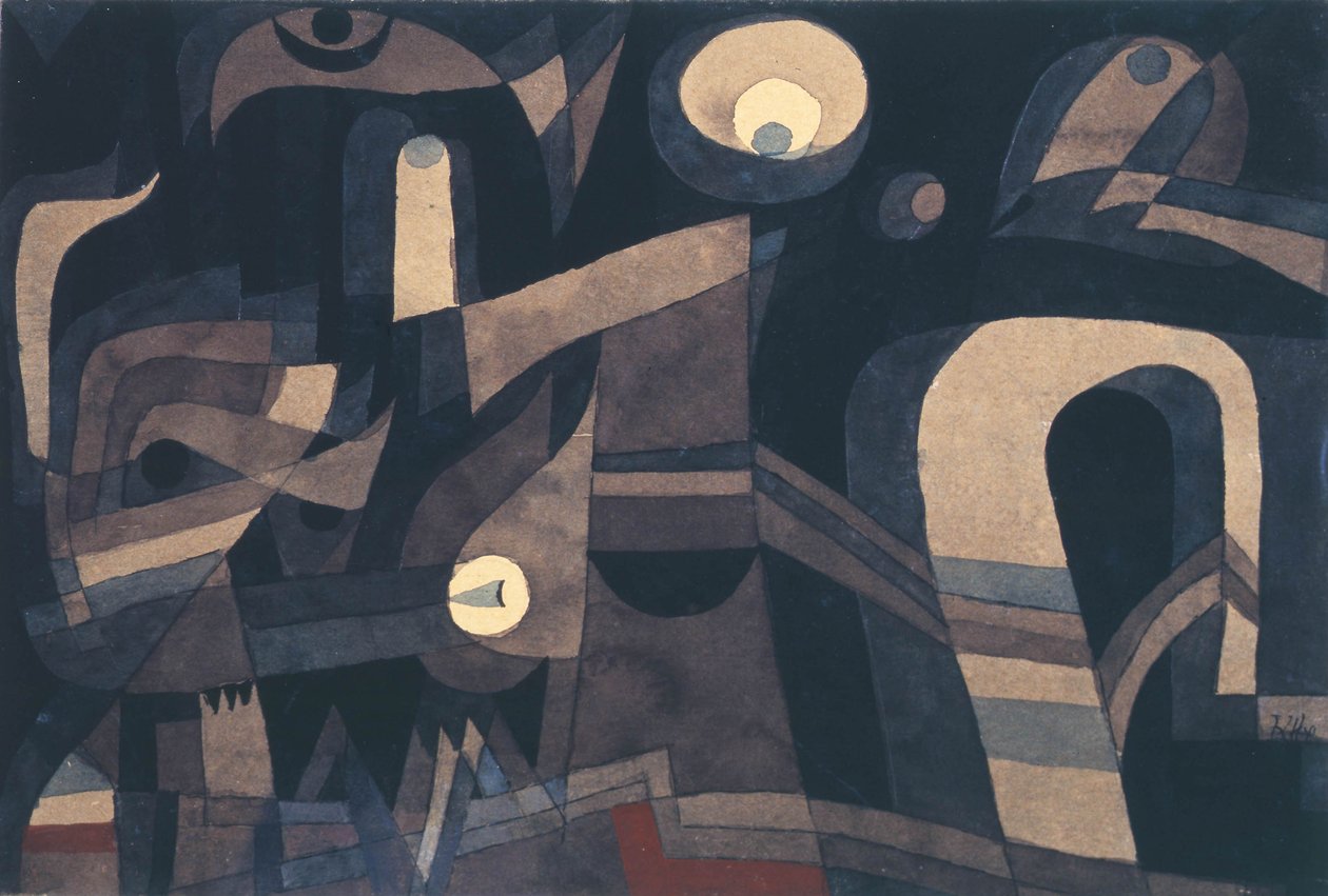 Om Night Green-Indian Red, dyster, 1921. af Paul Klee