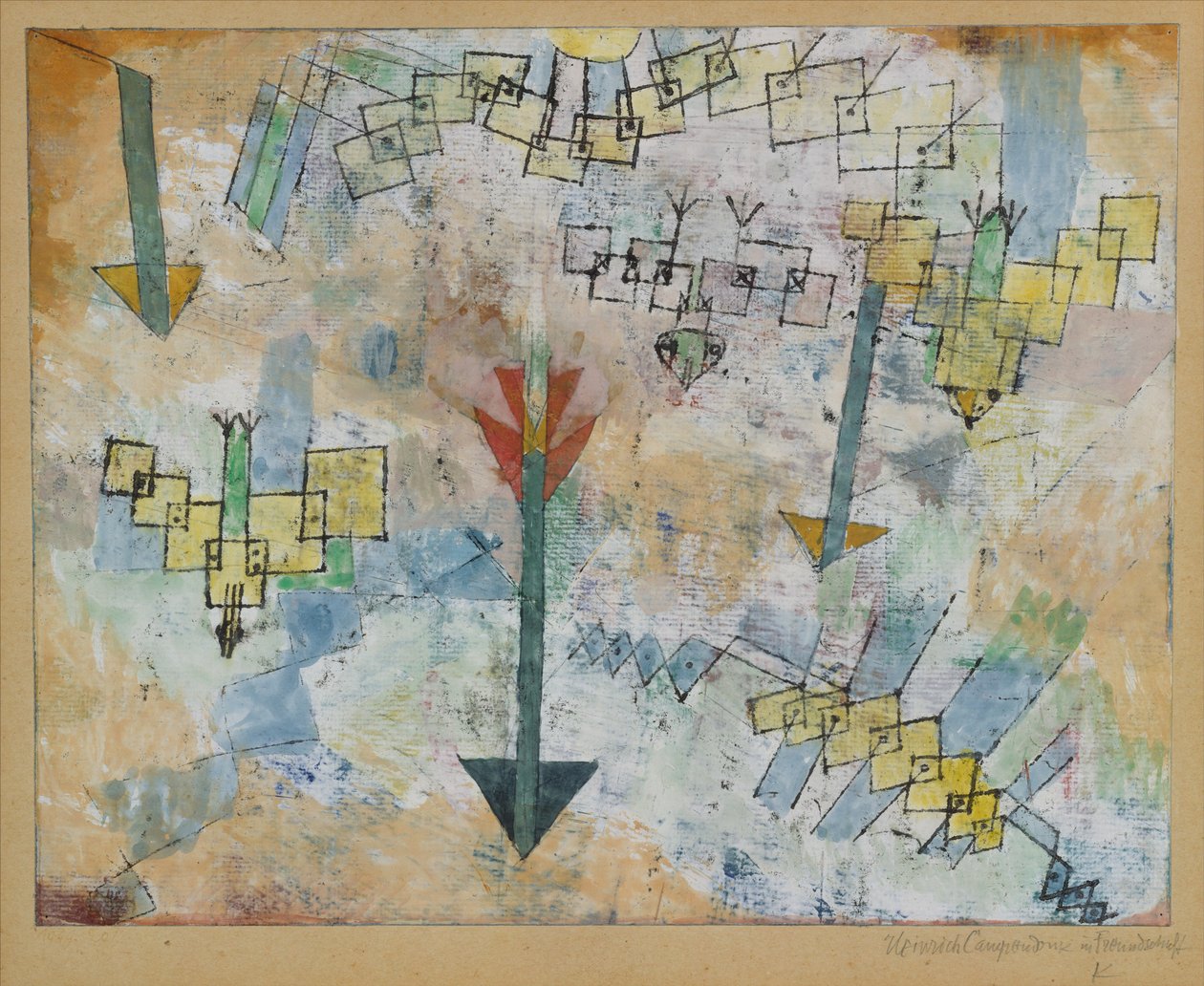Fugle, der skyder ned og pile af Paul Klee