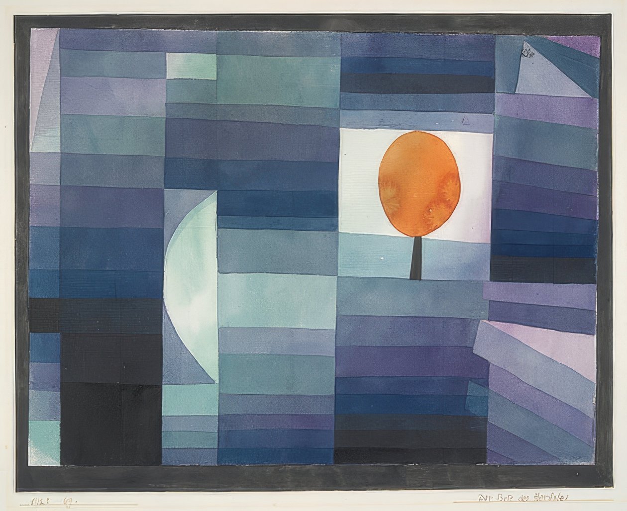Efterårets budbringer (grøn / lilla graduering med orange accent). 1922 af Paul Klee