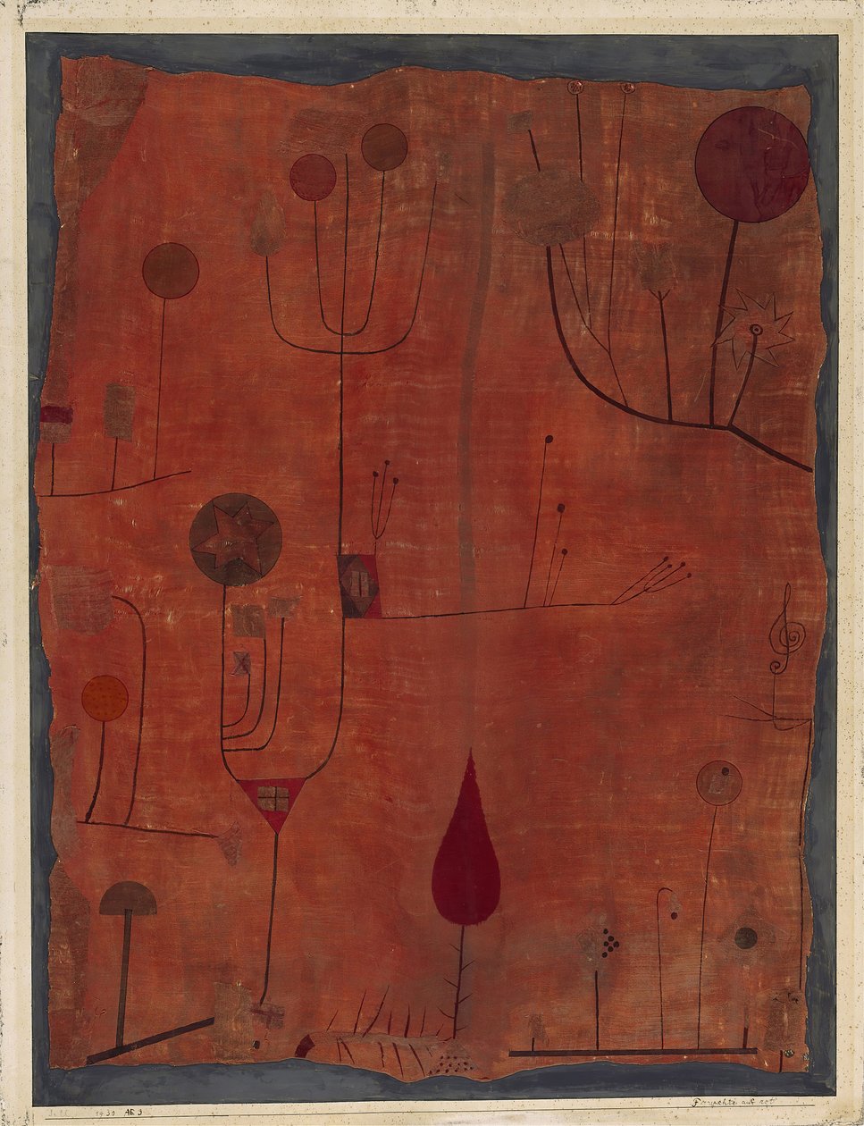 Frugter på rødt, 1930. af Paul Klee