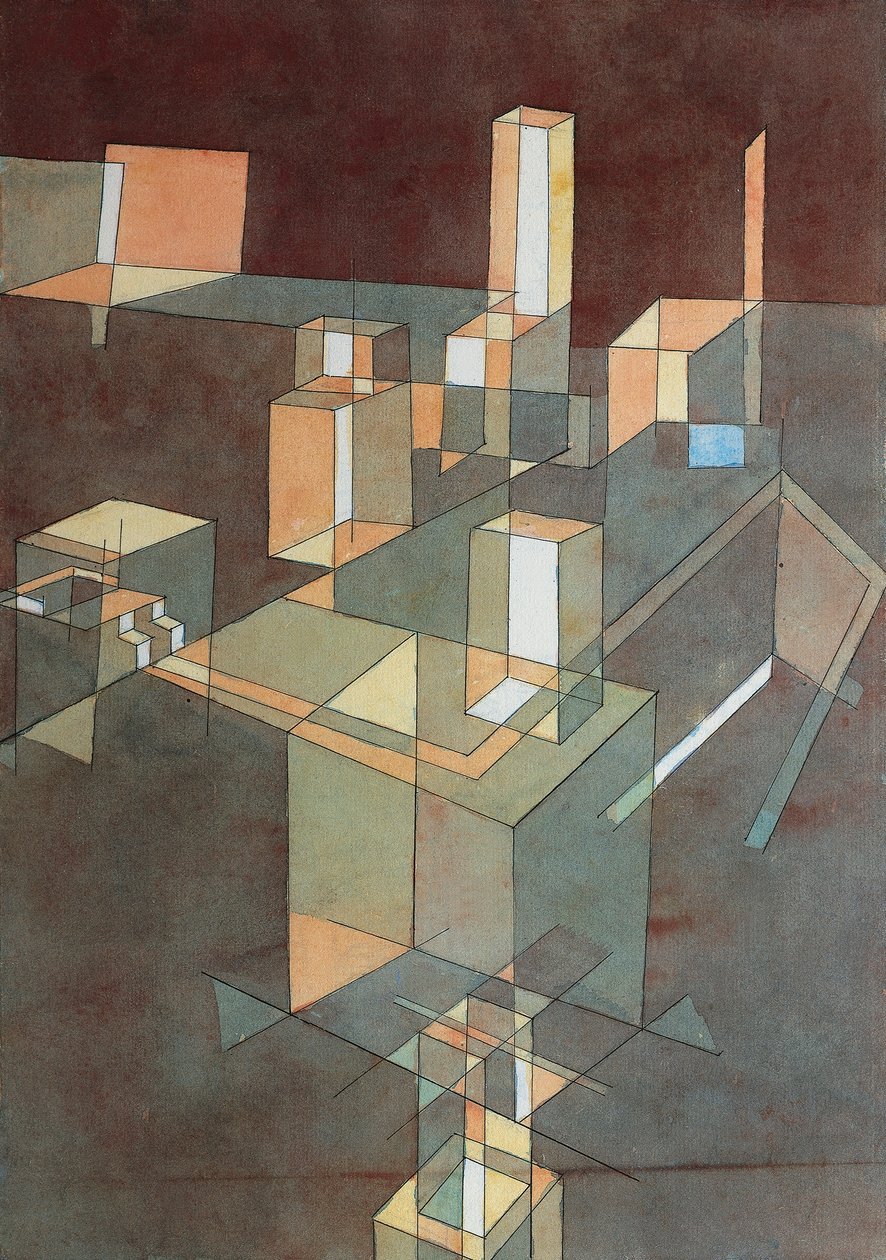Italiensk by af Paul Klee (1879-1940), akvarel på Ingres-papir, 34x23 cm af Paul Klee