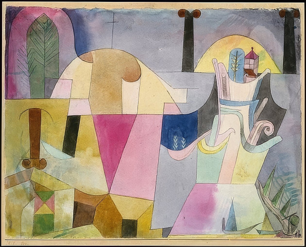 Landskab med sorte søjler. 1919 af Paul Klee