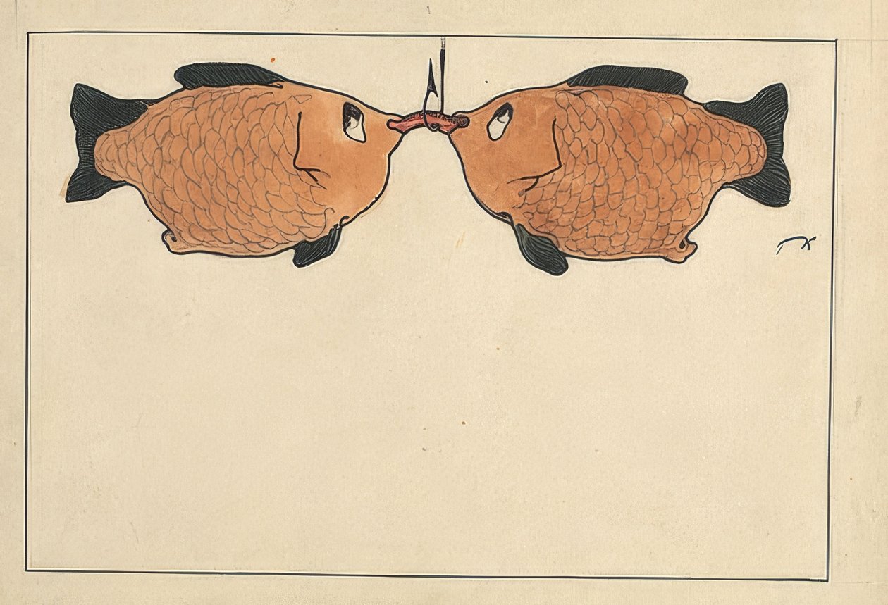 Uden titel (to fisk, en fiskekrog, en orm). 1901 af Paul Klee