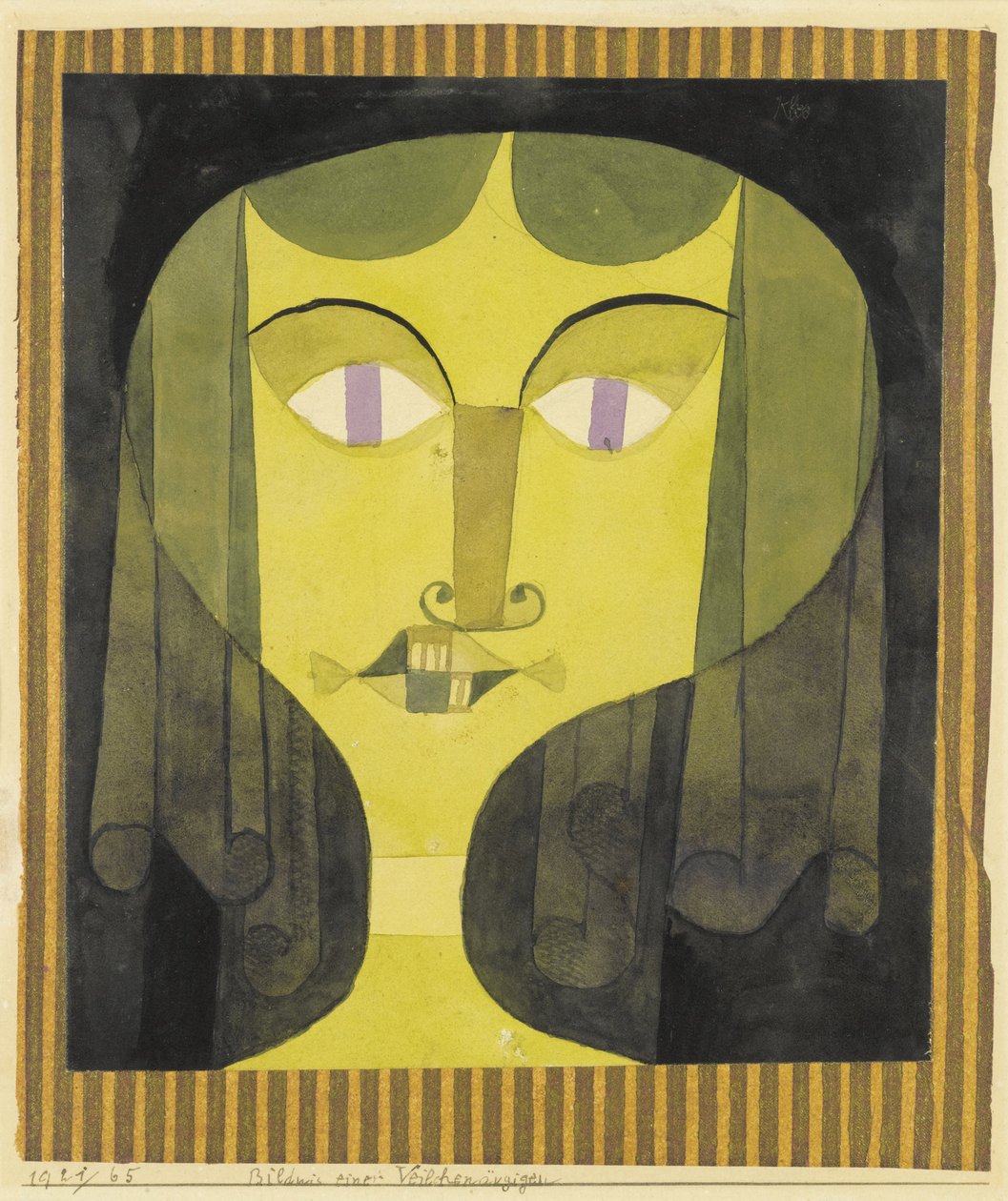 ""Portræt af en violet-øjet kvinde"" (Portræt af en violet-øjet kvinde) Akvarel af Paul Klee (1879-1940) - 1921 - Størrelse 22,1x19 cm Privat samling af Paul Klee
