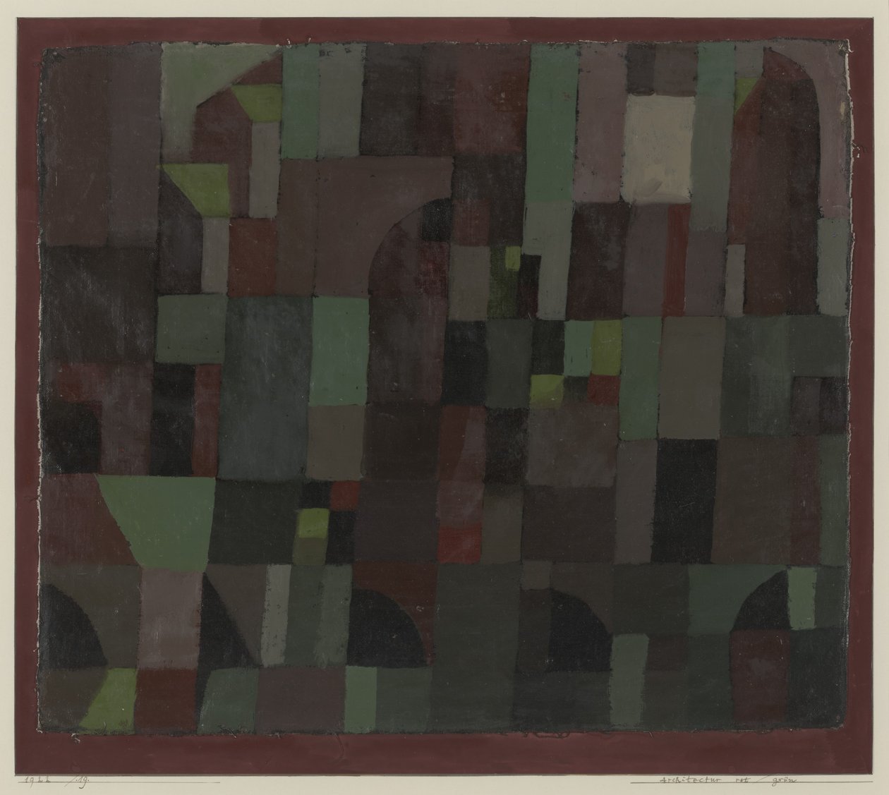 Rød/grøn arkitektur (gul/violet graduering) af Paul Klee