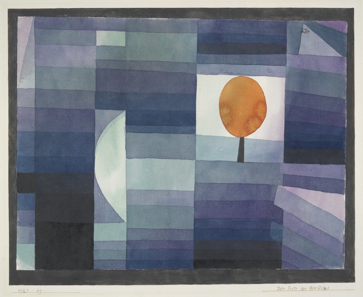 Efterårsbebudet grøn/violet graduering med orange accent af Paul Klee