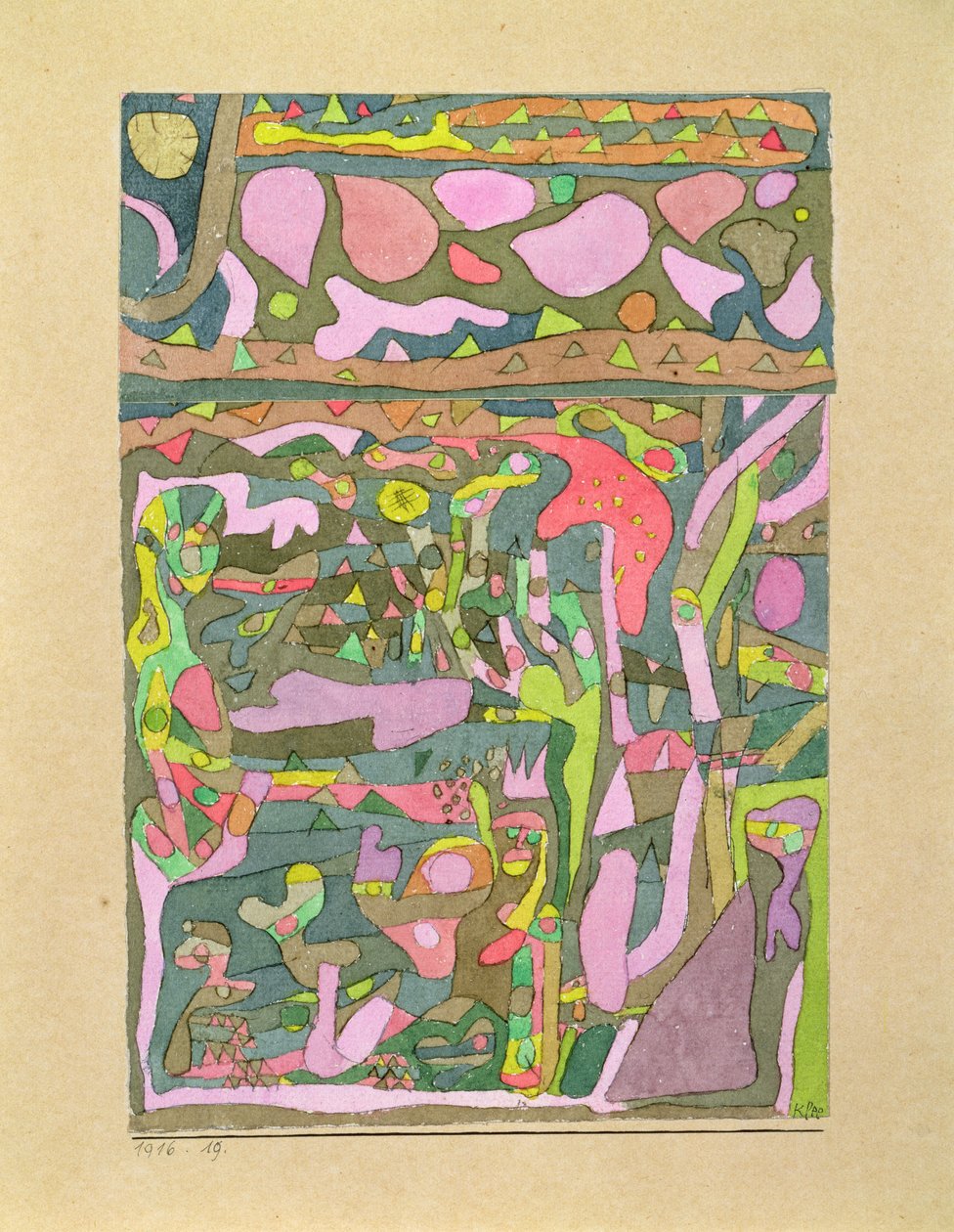 Solen opdager, at verden af farver allerede eksisterer, kompliceret sammensætning af Paul Klee