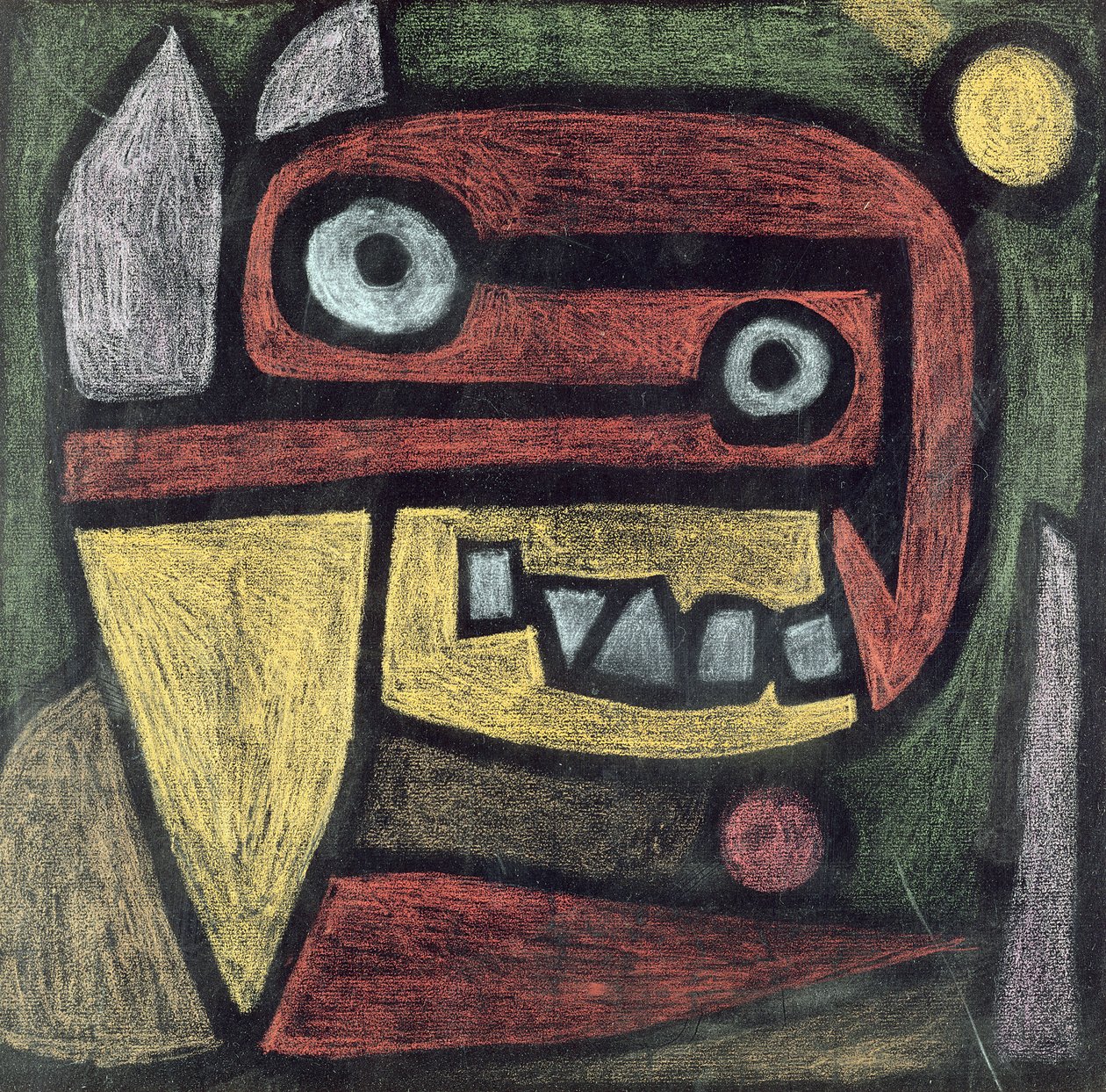 Uden titel (Maske: vildt dyr) ca. 1939 (farvet blyant & farvet pasta på papir) af Paul Klee