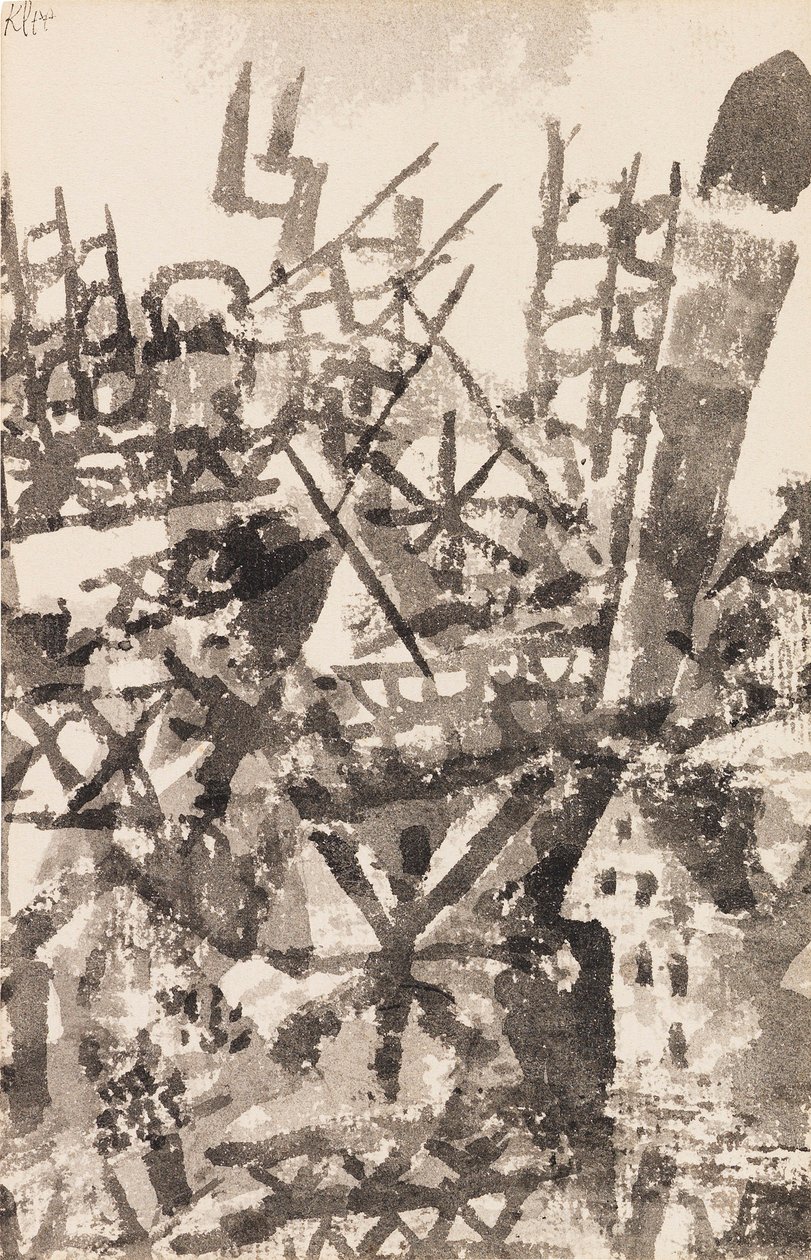 Krig på vej over en lokalitet, 1914. af Paul Klee
