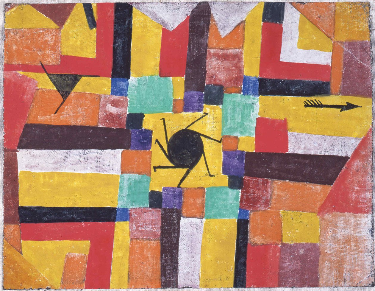 Med den roterende sorte sol og pilen, 1919. af Paul Klee